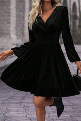 Surplice Long Sleeve Velvet Dress OutfitFlow